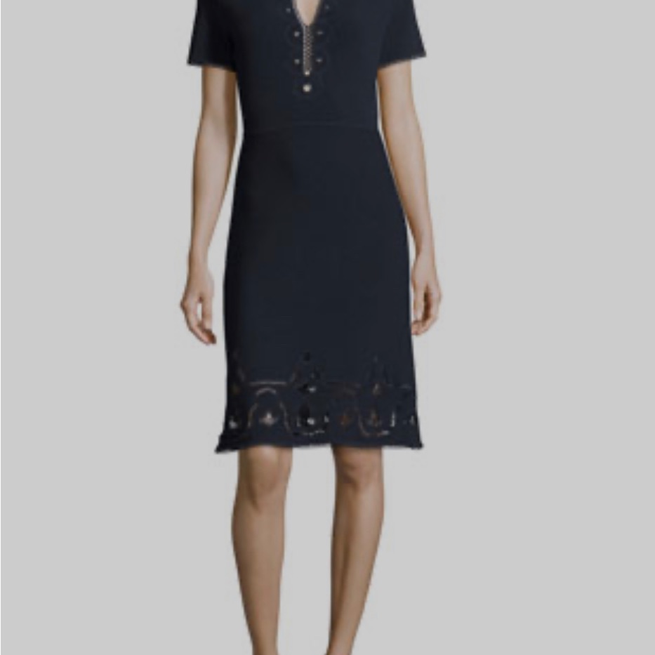 Nwt Elie Tahari Size Medium Sweater Dress 'Scout' Stretch Embroidered Blue